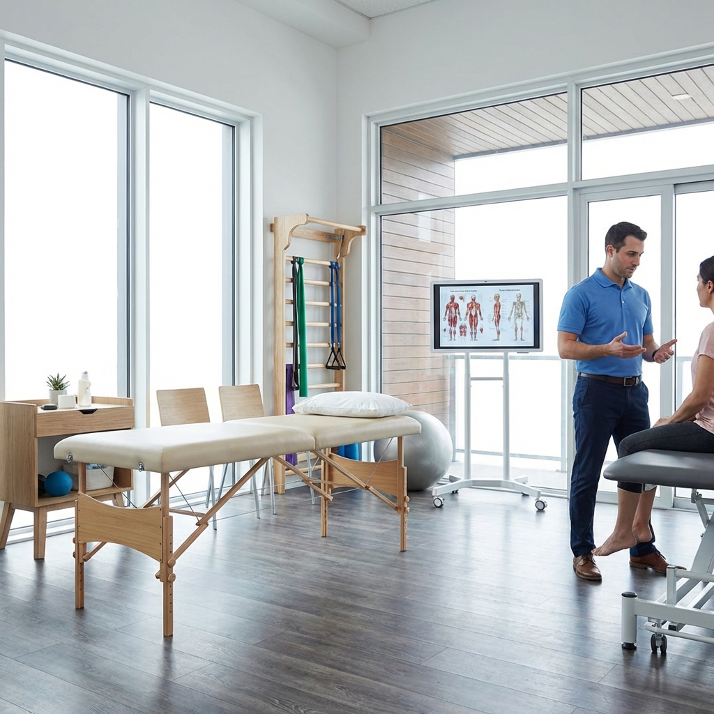 Fizioterapevt pri delu s pacientom v sodobni ambulanti